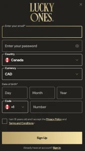 Step-by-step guide to registering at LuckyOnes Casino