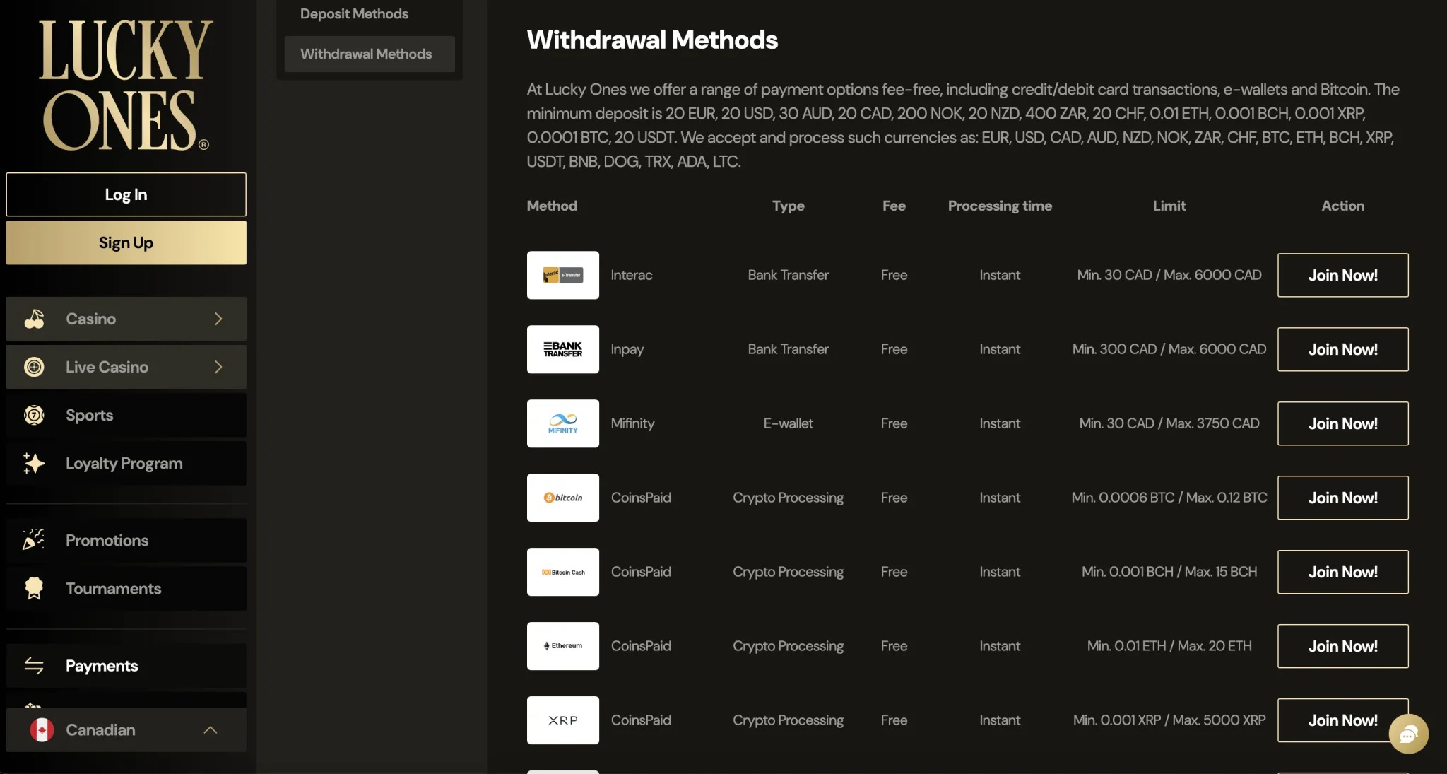 LuckyOnes Casino withdrawal methods and payout options